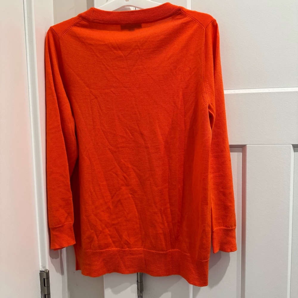 J. Crew Womens Merino Wool Cotton Blend Sweater Crew Neck Sz M Orange 3/4 Sleeve - Picture 7 of 9